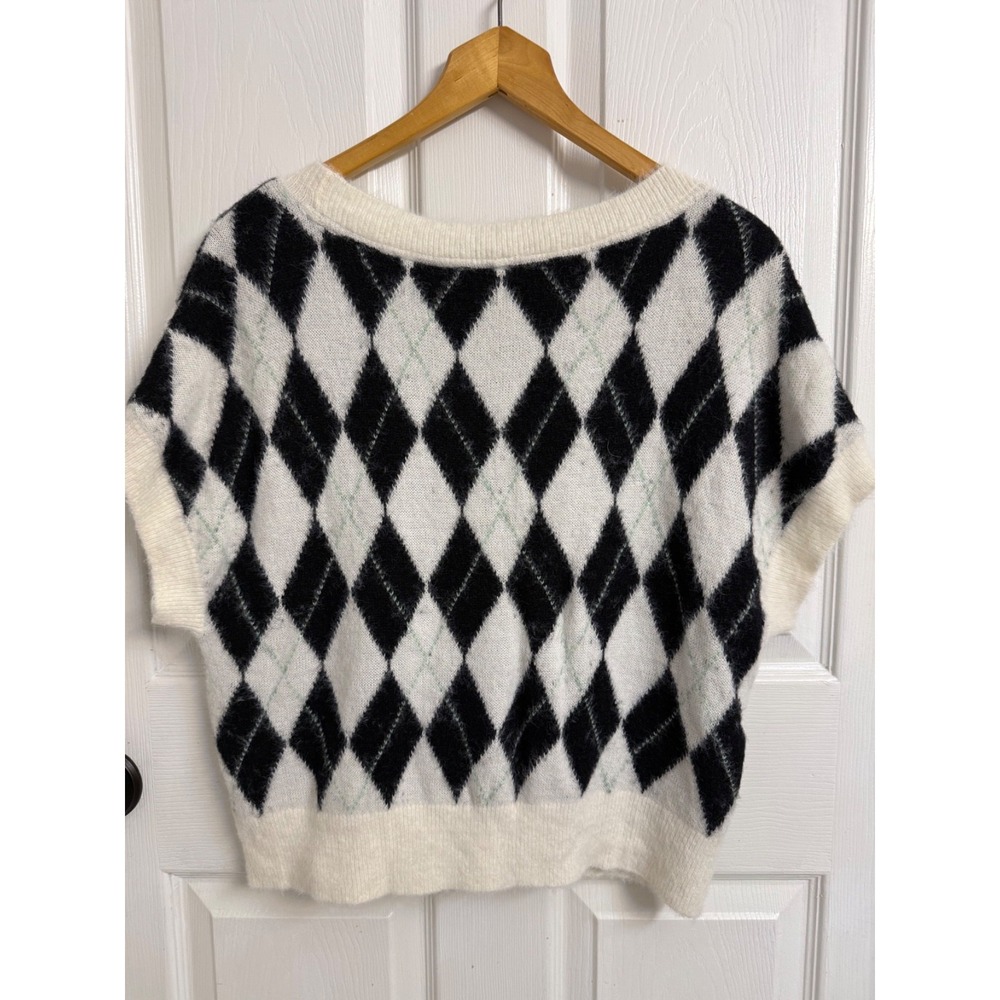 Free People Sweater Women's Small Through The Motions Argyle Vest Cropped Boxy - Picture 4 of 14